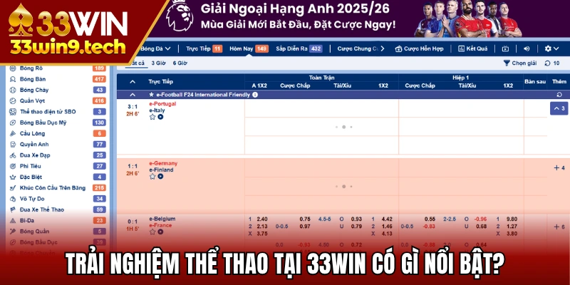 Những ưu điểm của sảnh Sports 33WIN